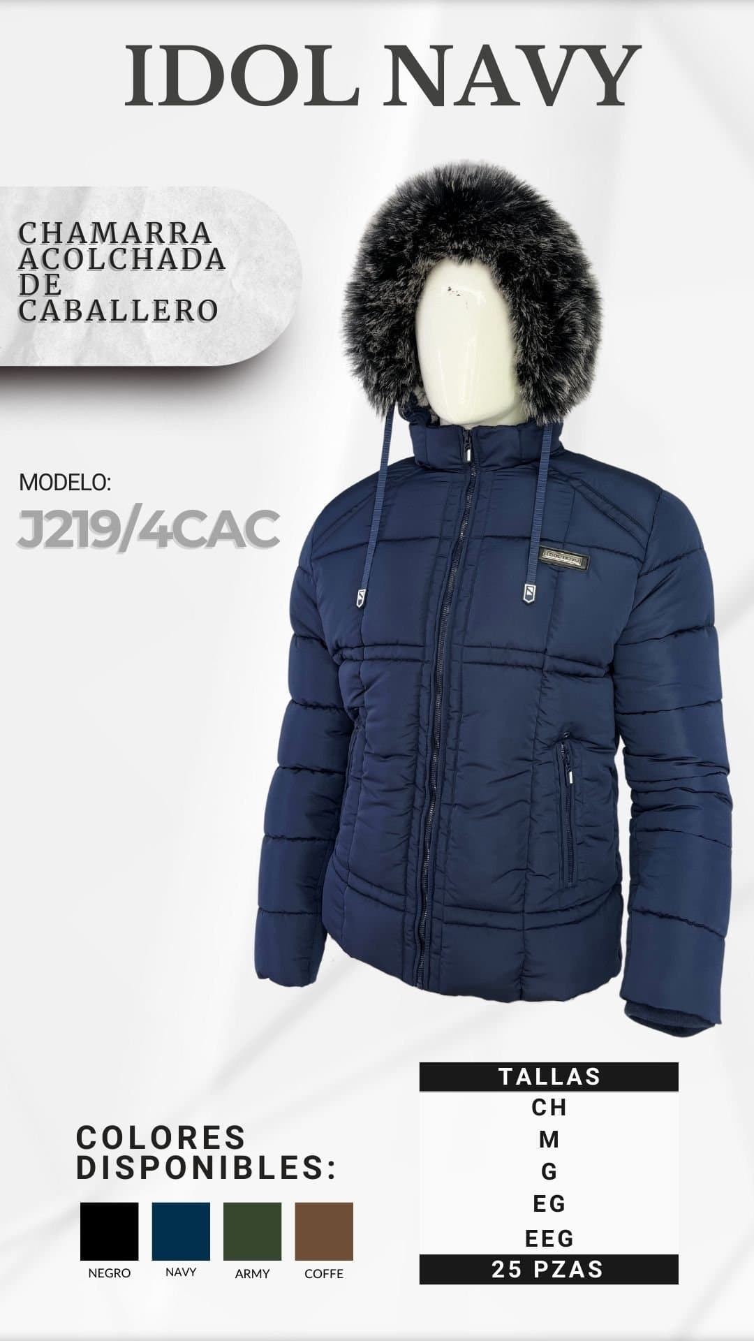 CHAMARRA CABALLERO IDOL-NAVY GORRO CON FUR, VENADO ACOLCHADA - Thumbnail 2