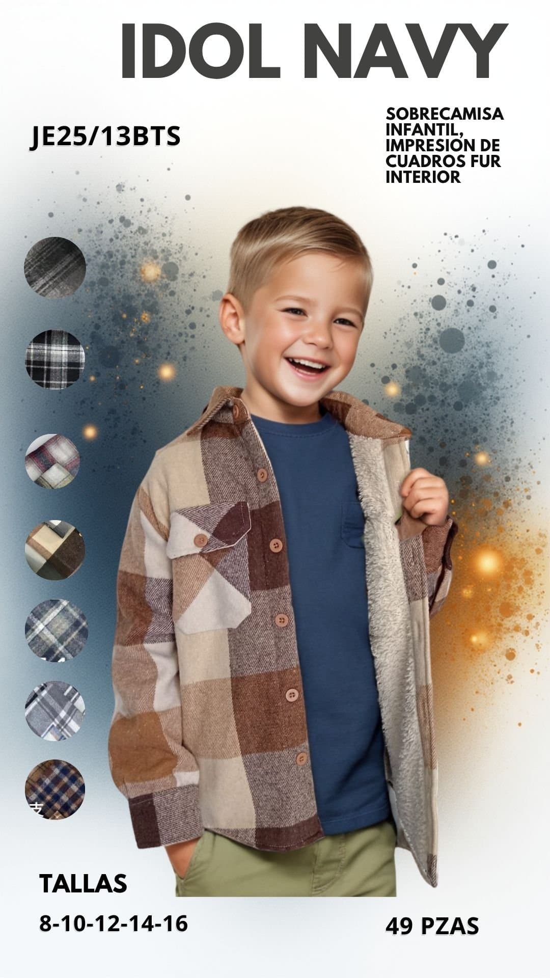SOBRECAMISA INFANTIL, IMPRESIÓN DE CUADROS FUR INTERIOR IDOL NAVY