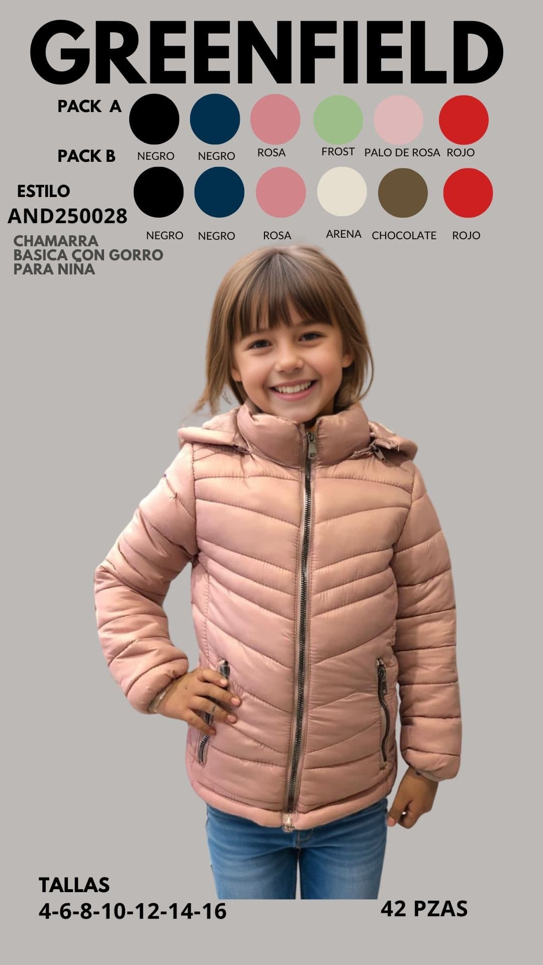 CHAMARRA 50D CON GORRO PARA NIÑA